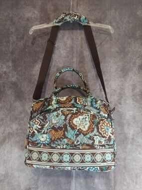 Vera Bradley Java Blue Quilted Travel Bag Retired 2007 Paisley Duffel Tote VGC